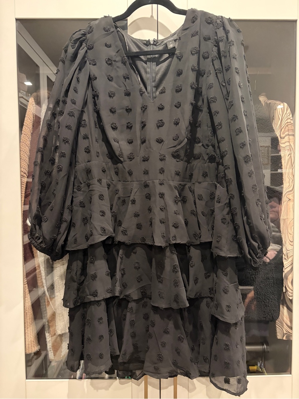 Halogen Black Tiered Long-Sleeve Chiffon Dress